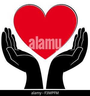 Human hands holding a heart, medical and volunteering conceptual vector illustration Stock Vector