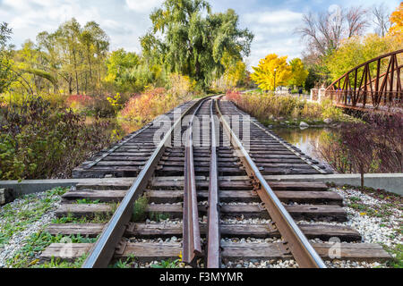 Located at the entrance of Waterloo Park, this scenic set of tracks that passes through. Stock Photo