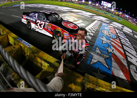Concord, NC, USA. 9th Oct, 2015. Concord, NC - Oct 09, 2015: Austin Dillon (33) celebrates his win in the Drive for the Cure 300 at Charlotte Motor Speedway in Concord, NC. Credit:  csm/Alamy Live News Stock Photo