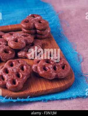 Gingerbread cookies on wooden Board. Selective focus. Stock Photo