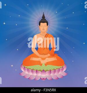Thai Buddha On Lotus Flower, vector Illustration. Stock Vector