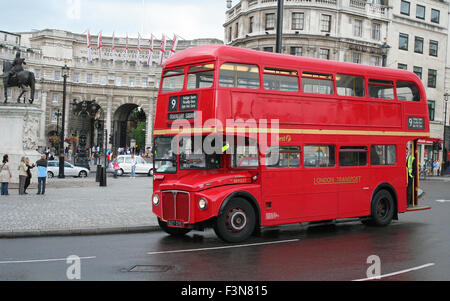 No 9 red Routemaster bus passing through Trafalgar Square in London, United Kingdom Stock Photo