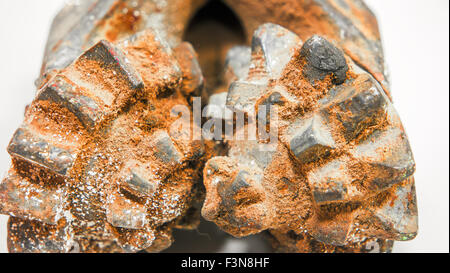 Closeup of the rusty drilling head, mining drill head closeup Stock Photo