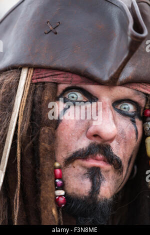 Tybee Island, Georgia, USA. 09th Oct, 2015. A costumed pirate during the annual three-day Tybee Island Pirate Festival October 9, 2015 in Tybee Island, Georgia. Stock Photo