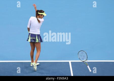 Ana Ivanovic of Serbia reacts after she scores against Elena Dementieva of  Russia during the quarter final of the Dubai Duty Free Women's Tennis Open  2008 in Dubai, United Arab Emirates,Thursday Feb.