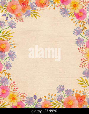 Hand drawn watercolor floral frame Stock Photo