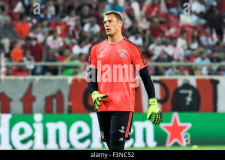 Athens, Greece- September 16, 2015: Goalkeeper Manuel Neuer during the UEFA Champions League game between Olympiacos and Bayern, Stock Photo