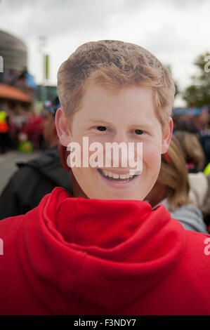 Twickenham Stadium, London, UK. 10th October, 2015. Wales fan arrives with a Prince Harry mask at Twickenham for the Australia v Wales Pool A match of the Rugby World Cup 2015. Credit:  sportsimages/Alamy Live News Stock Photo