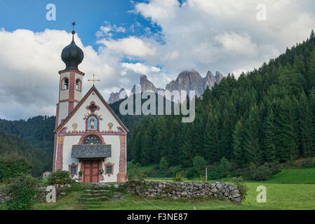 The Church of St. Johann in Ranui, Val di Funes, Dolomites, South Tirol, Italy Stock Photo