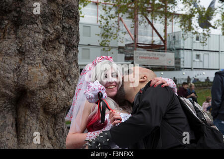 Leicester Square, UK,10th October 2016, Zombies in London on World Zombie Day raise funds for St Mungos Charity. Credit:  Keith Larby/Alamy Live News Stock Photo