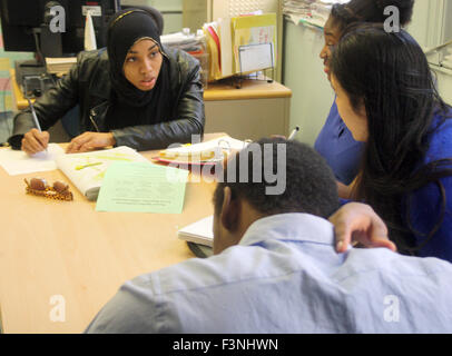 New York, USA. 24th Mar, 2015. Students study at the Khalil Gibran International Academy in New York, USA, 24 March 2015. Photo: Christina Horsten/dpa/Alamy Live News Stock Photo