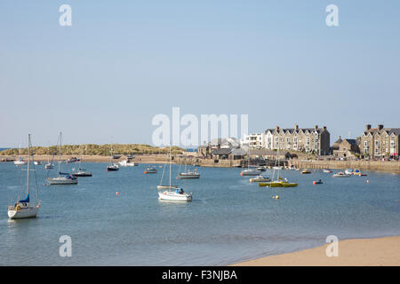Boats moored on the Mawddach estuary at Barmouth, Gwynedd, Wales, UK Stock Photo