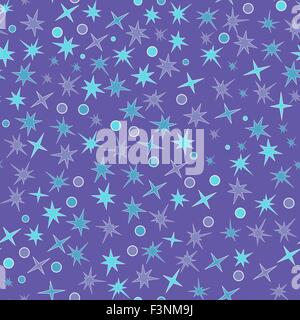 Seamless vector pattern with different stars and circles on a blue background Stock Vector