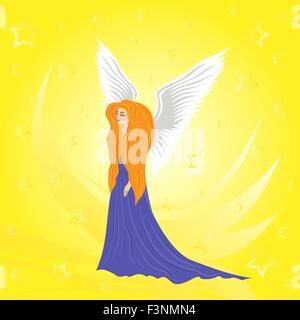 Woman angel on abstract yellow background. Hand drawing vector illustration Stock Vector