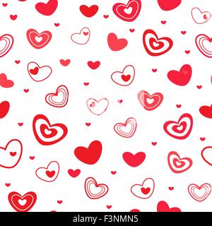 Seamless vector pattern with different red Valentine hearts on the white background Stock Vector