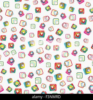 Seamless vector pattern with different colorful squares with rounded corners on light grey background Stock Vector