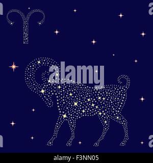 Zodiac sign Aries on a background of the starry sky, vector illustration Stock Vector