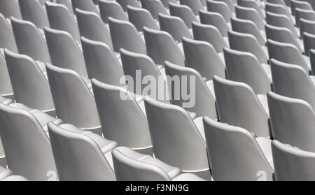 White seats in a Greek football field. Stock Photo