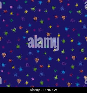 Multicolour ornamental stars seamless pattern with blue background, vector illustration Stock Vector