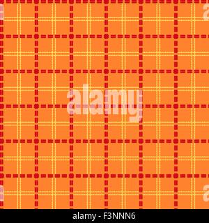 Bright orange seamless mesh vector pattern with single and double dashed lines. Repeat background with geometrical array in oran Stock Vector