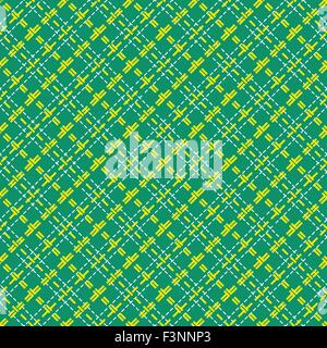 Mesh diagonal seamless vector pattern with single and double dashed lines. Repeat background with yellow geometrical array over  Stock Vector