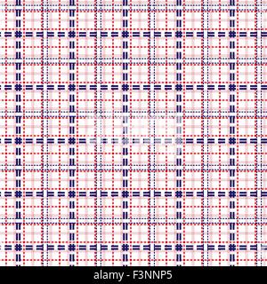 Mesh seamless vector pattern with single and double dashed lines. Repeat background with geometrical array in blue and red Stock Vector