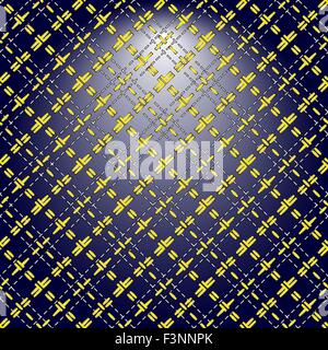 Yellow grid of double dashed lines on abstract diagonal dark blue lighting background, vector illustration Stock Vector