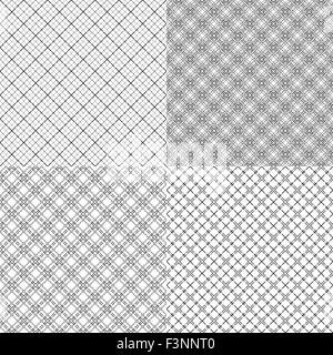 Four mesh seamless patterns in one file collected with various combinations of single and double dashed lines. Black and white v Stock Vector