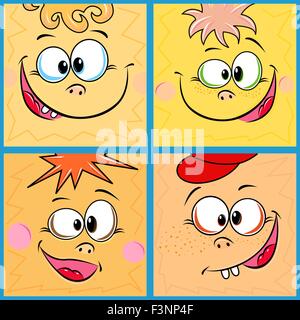 Set of four funny cheerful cartoon piglets faces, hand drawing vector illustration Stock Vector