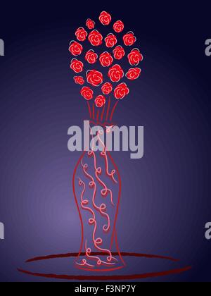 Still life with red roses on the dark blue background, hand drawing sketching vector artwork Stock Vector