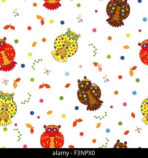 Seamless vector illustration with various multicolor stylized owls Stock Vector