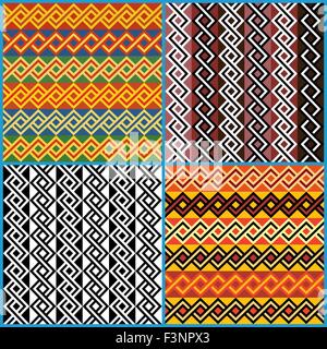 Four different vector seamless ornaments on African ethnic motifs in a single file Stock Vector
