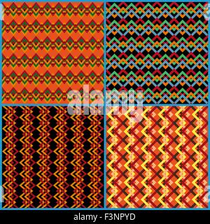 Four different vector seamless patterns on ethnic motifs in a single file Stock Vector