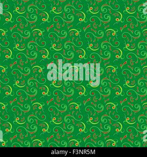 Seamless floral pattern mainly in green hues, hand drawing vector illustration Stock Vector