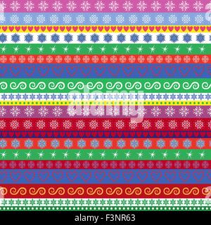 Christmas and New Year striped seamless vector pattern with many multicolour horizontal strips Stock Vector