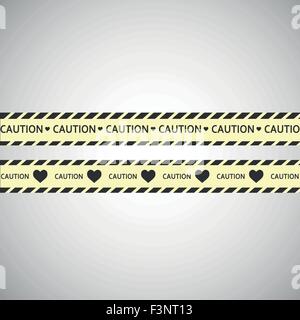 Simple vector warning tape love content on a gray Stock Vector