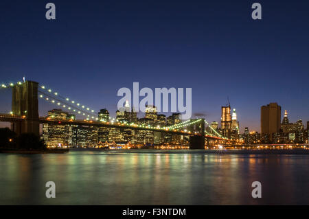The Brooklyn Bridge. From Manhattan, a good place to see the Brooklyn Bridge is the South Street Seaport (South Street Seaport), Stock Photo