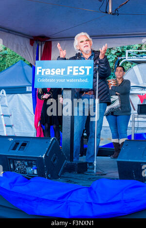 David Suzuki, environmentalist and Nature of Things host, speaks at Fraser Fest, Vancouver, British Columbia, Canada, Stock Photo