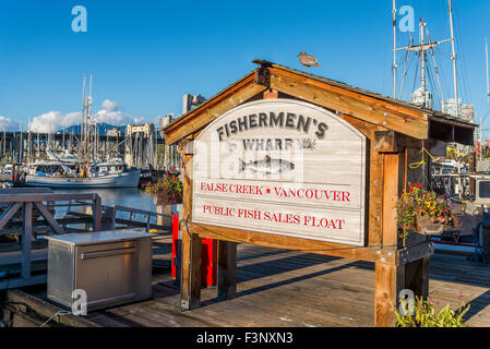 Fisherman's Wharf sign, False Creek, Vancouver, British Columbia, Canada, Stock Photo