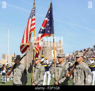 Toledo, OH, USA. 10th Oct, 2015. The Toledo color guard stands at attention before the NCAA football game between the Toledo Rockets and the Kent State Golden Flashes at the Glass Bowl in Toledo, OH. Kyle Okita/CSM/Alamy Live News Stock Photo