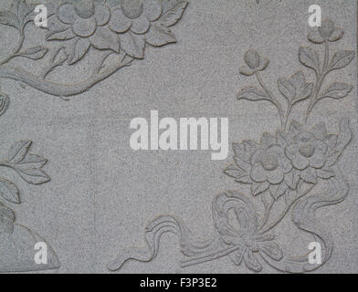 flower carved on the wall in Chinese temple at Wat Leng -Noei-yi 2 Stock Photo