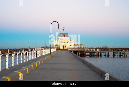 A sunrise photo of a Kiosk on St Kilda Pier in Melbourne, Australia. Stock Photo