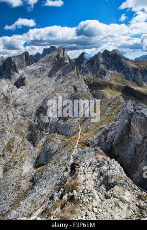 Climber on the Via Ferrata Gusela (Nuvolau), Dolomites, Italy Stock Photo