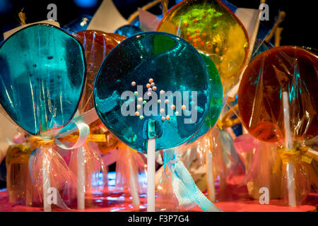 lollipops different colors in the pack close up Stock Photo