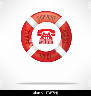 Customer service care and support concept with red life buoy with words advice, support, assist and guide and hand shake Stock Photo