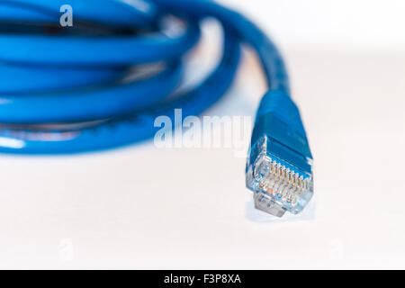 The blue internet cable on white background Stock Photo