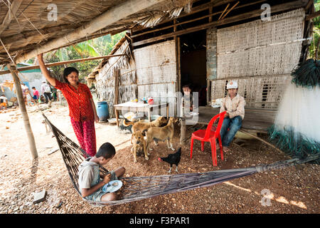 Lifestyle in Koh Pou (also Koh Pos or Koh Pau) island near Rabbit Island and Vietnamese waters - Kep Province, Cambodia. Stock Photo