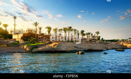 View on egyptian hotel from the red sea Stock Photo