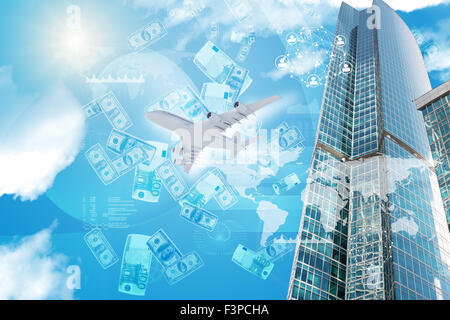 Business center with world map and graphs Stock Photo