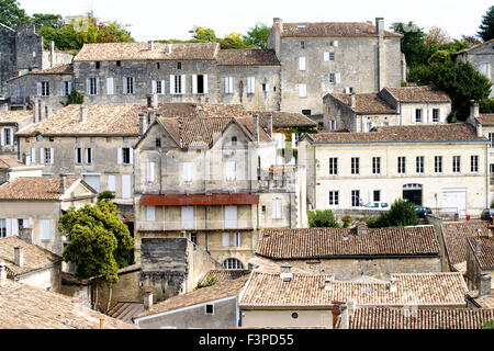 A shot of rooftops across the town of Saint Emilion in the Bordeaux wine region of France Stock Photo